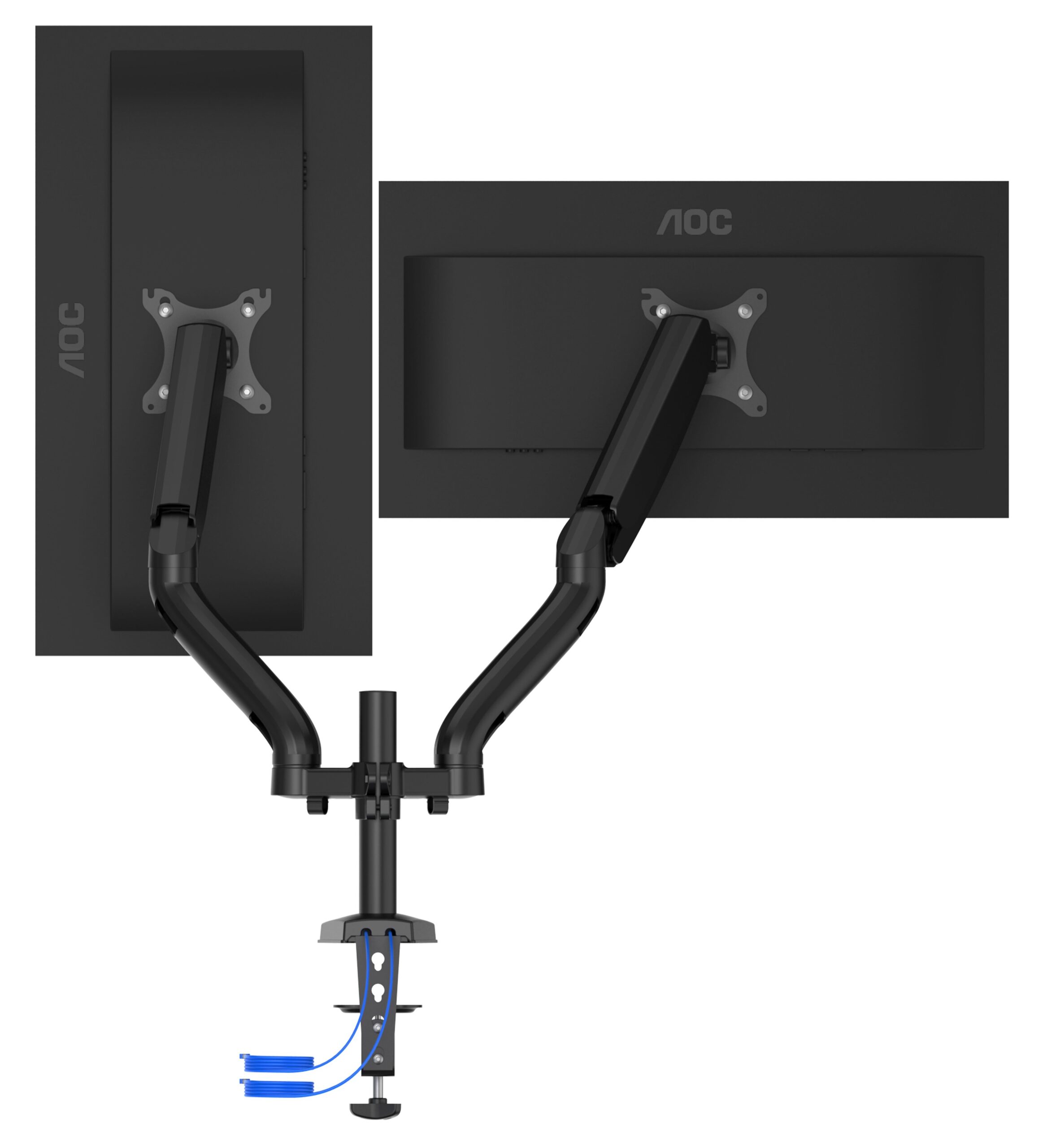 AD110DX_1.jpg STAFFA TV/MONITOR DA TAVOLO MORSA HUB USB DA 13 A 32 9KG GAS 2BRACCI - immagine 1