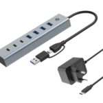 HUB USB 3.2 7 PORTE BK (ALLUMINIO) 4*USB A/2*USB C + ALIMENTATORE