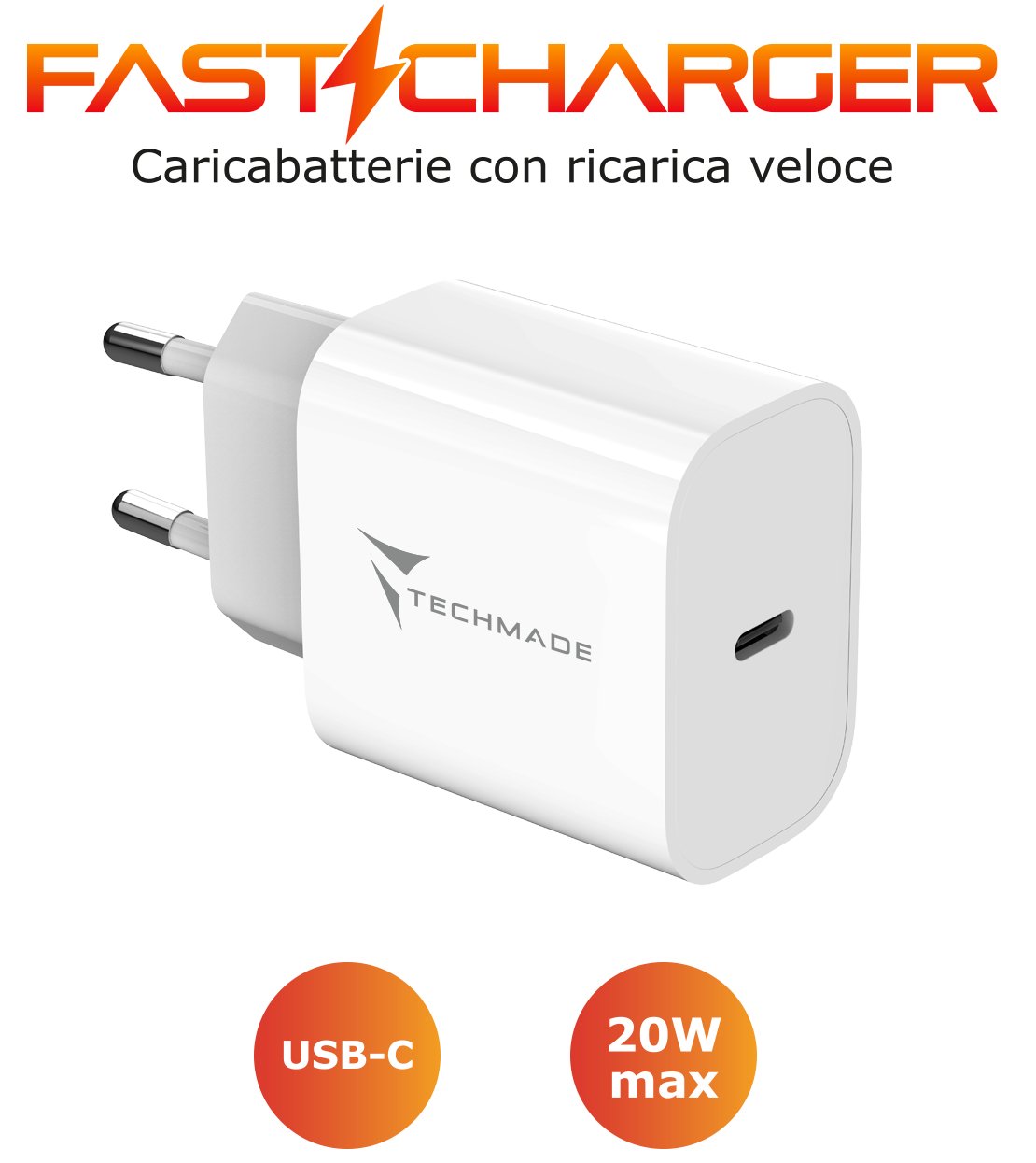 TM-381B_1.jpg CARICA BATTERIA RAPIDO 1P USB-C 20W BIANCO TECHMADE - immagine 1
