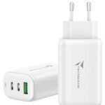 CARICA BATTERIA RAPIDO GAN 3P (2USB -C+1 USB-A) 65WATT BIANCO