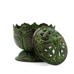 Brass Verdigris Tibetan Incense Burner - Small Lotus - immagine 2