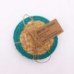 Natural Coaster - Jute & Cotton 10cm  (set of 4) - Teal Boarder - immagine 2