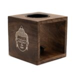 Large Square Mango Wood Oil Burner- Buddha Face