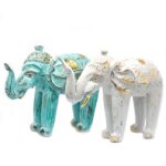 Wood Carved Elephant - Turquois Gold - immagine 5