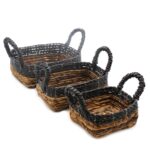 Banana Leaf & Hitam Raffia Square Basket- Set of 3 - immagine 6