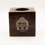 Large Square Mango Wood Oil Burner- Buddha Face - immagine 2