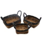 Banana Leaf & Hitam Raffia Square Basket- Set of 3 - immagine 3