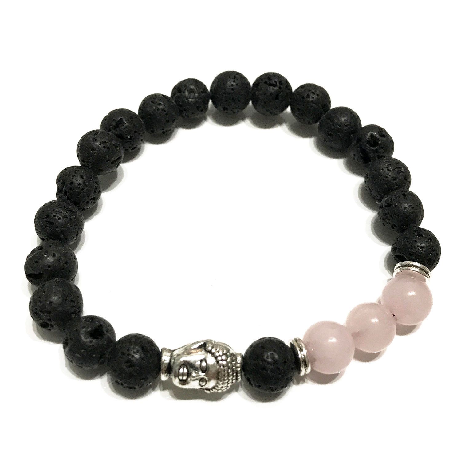 bG9jYWw6Ly9tZWRpYS85Sy9HRS82MFIzMEMxRzZNVDNHRTlLLzczYTQ3NzMxLmpwZWc.jpg Lava Stone Bracelet - Buddha Rose Quartz - immagine 1