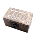 White Washed Wooden Box - 3x1.5 Pill Box Aztec Design - immagine 2