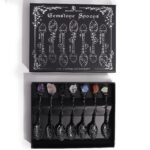 Set of 7 Dark Silver Gemstone Crystal Witch Spoons