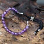 925 Silver Plated Gemstone Black String Bracelet - Amethyst - immagine 2