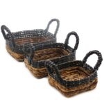 Banana Leaf & Hitam Raffia Square Basket- Set of 3 - immagine 2