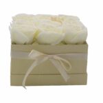 Soap Flower Gift Bouquet - 9 Cream Roses - Square - immagine 5