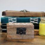 White Washed Wooden Box - 3x1.5 Pill Box Aztec Design - immagine 4