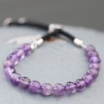 925 Silver Plated Gemstone Black String Bracelet - Amethyst - immagine 3