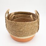 Straw & Seagrass Large Baskets - Natural & Orange- Set of 3 - immagine 2