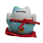Ceramic Money Cat Bank - Blue on Cushion - immagine 2