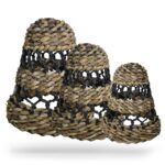 Natural Banana Leaf & Hitam Raffia Lamp Shades - Set of 3