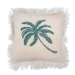 1x Linen Cushion 45 x 45 Palm Tree with Fringe