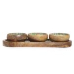 Mango Wood Tray with 3 Bowls - Mediterraian Tile pattern - immagine 3