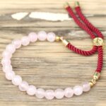 18K Gold Plated Gemstone Bordeaux String Bracelet - Rose Quartz - immagine 2