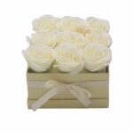 Soap Flower Gift Bouquet - 9 Cream Roses - Square - immagine 2