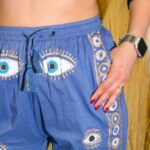 (LXL) Nomad Sari On the Med Collection - Lounge Pants - Rich Blue & Gold Hand Painted Evil Eye Design - immagine 6