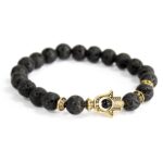 Gold Hamsa / Lava Stone - Gemstone Bracelet - immagine 2