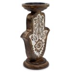 Mango Wood Candle Stand - Hamsa - Large 25x18cm - immagine 3