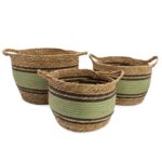Cotton & Seagrass Large Baskets - Natural Black & Green- Set of 3 - immagine 8