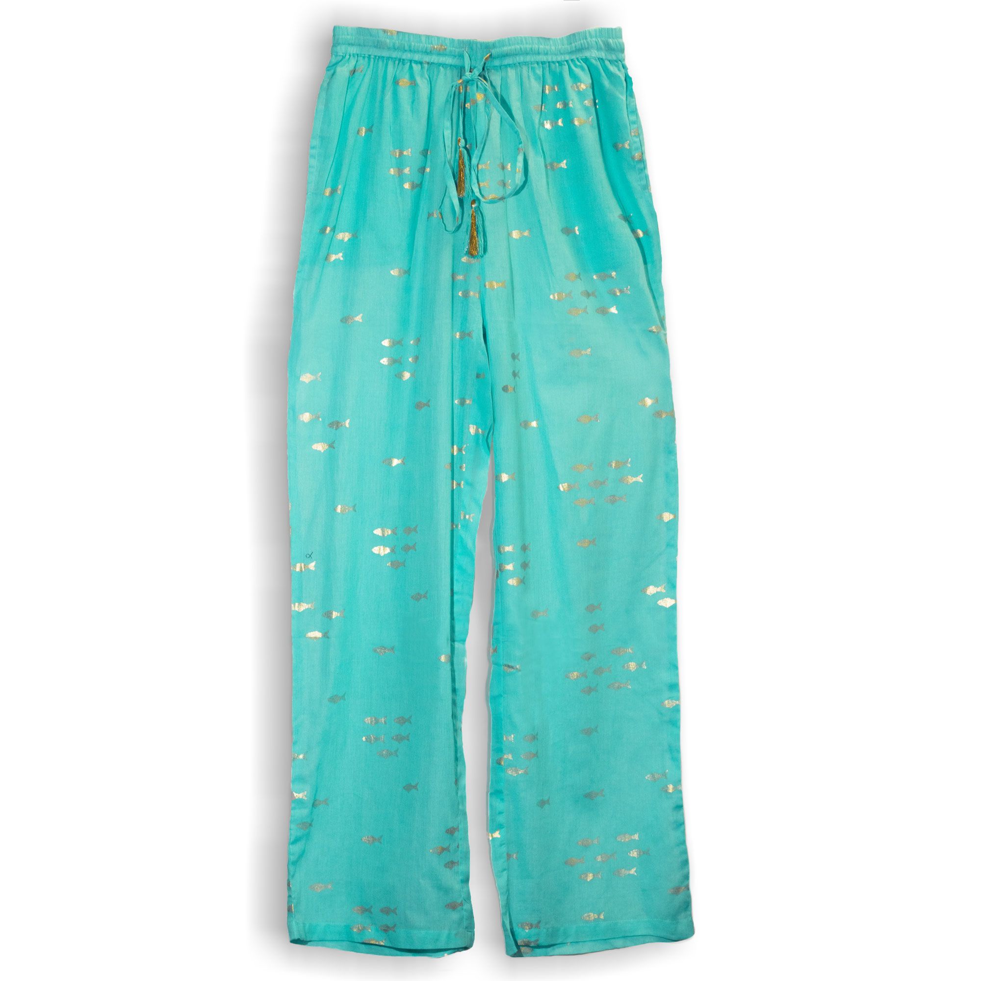 bG9jYWw6Ly9tZWRpYS8xRy9DQy82MFIzMEMxSDc0UzNDQzFHLzU2ZjY5NDM1LmpwZWc-4.jpg (ML) Nomad Sari On the Med Collection - Lounge Pants - Turquoise & Gold Fish Design - immagine 1