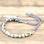 925 Silver Plated Gemstone Charcoal String Bracelet - Dalmation Jasper - immagine 3