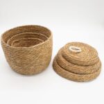 Seagrass & Cotton Round Baskets with Lids - Natural - Set of 3 - immagine 2