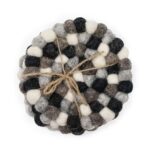 Felt Ball Round Coasters - 10cm Multi Grey colour (set of 4)