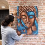 Buddha Painting - Blue & Gold Flower 75x55cm - immagine 3