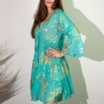 Nomad Sari On the Med Turquoise & Gold Coral Print Dress (M/L) - immagine 6