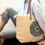 Natural Tote Bag Leather Handle - Mandala - immagine 2