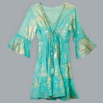 Nomad Sari On the Med Turquoise & Gold Coral Print Dress (M/L) - immagine 5