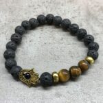 Lava Stone Bracelet - Hamsa Tiger-eye - immagine 2