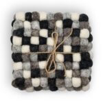 Felt Ball Square Coasters - 10cm Multi Grey colour (set of 4)