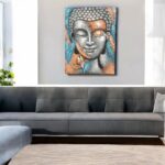 Buddha Painting - Silver & Rose Gold Flower 75x55cm - immagine 2
