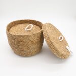 Seagrass & Cotton Round Baskets with Lids - Natural - Set of 3 - immagine 6
