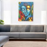 Buddha Painting - Blue & Gold Flower 75x55cm - immagine 2