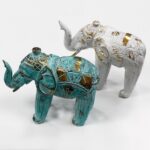 Wood Carved Elephant - Turquois Gold - immagine 4