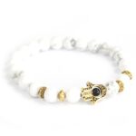 Gold Hamsa / White Stone - Gemstone Bracelet - immagine 2