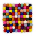 Felt Ball Square Placemat - 20cm Multi Colour