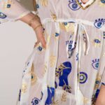 Nomad Sari Evil Eye Dress – White, Blue & Gold – Size M/L