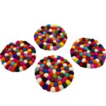 Felt Ball Round Coasters - 10cm Multi colour (set of 4) - immagine 3