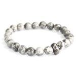 Pewter Skull / Grey Agate - Gemstone Bracelet - immagine 2