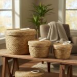 Seagrass & Cotton Round Baskets with Lids - Natural - Set of 3 - immagine 8